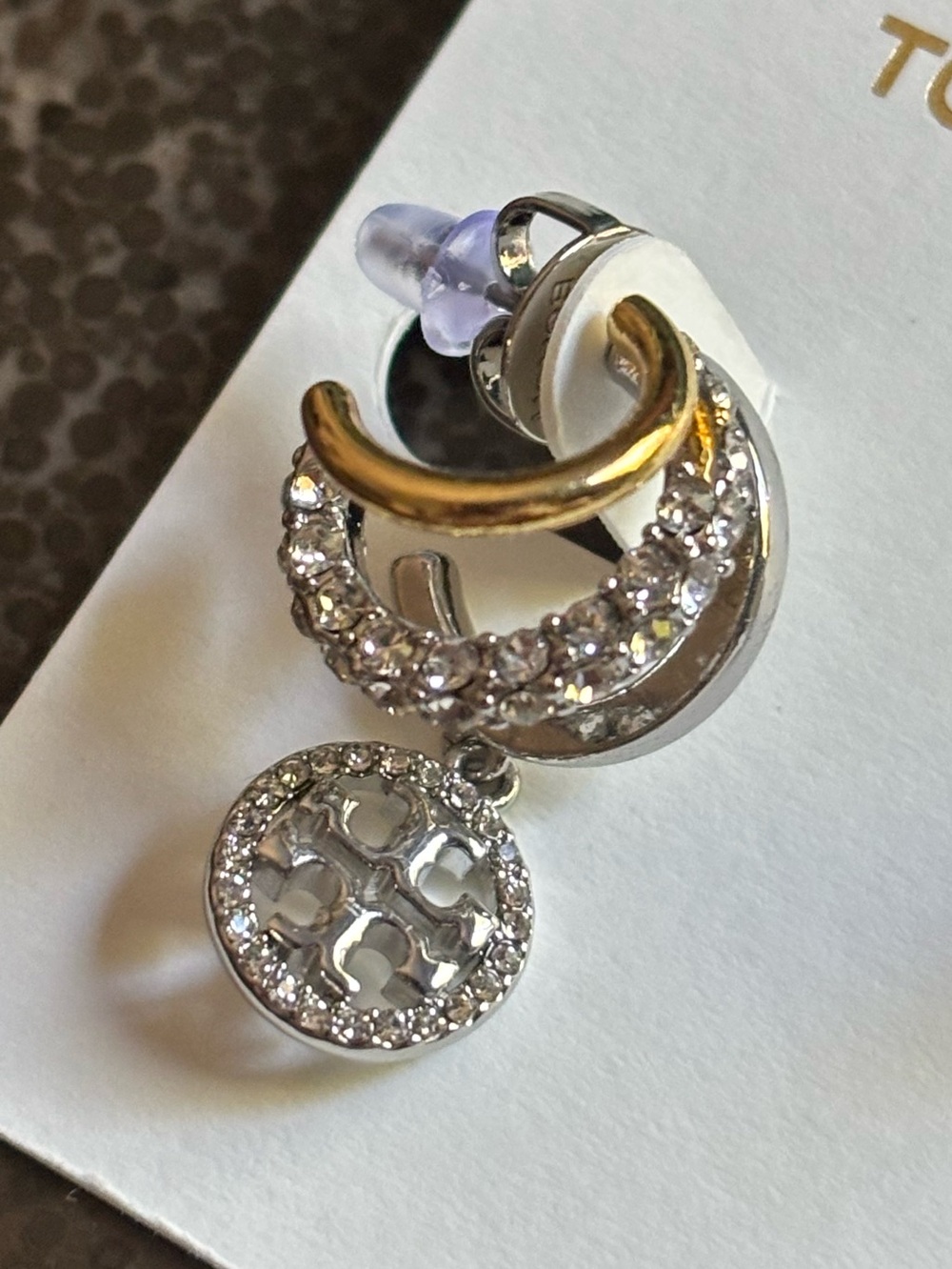 TORY BURCH ICON PAVÉ TRIPLE HOOP EARRINGS - Picture 7 of 9